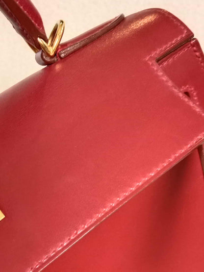 Hermes Kelly 28 Calfbox Leather Rouge VIF Stamp F Square 2002