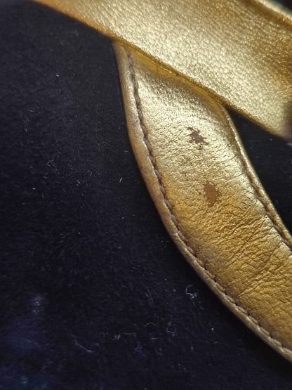 Prada Fairy SS2008 Suede Open-Toe Knee High Boots Black/Gold Size 38