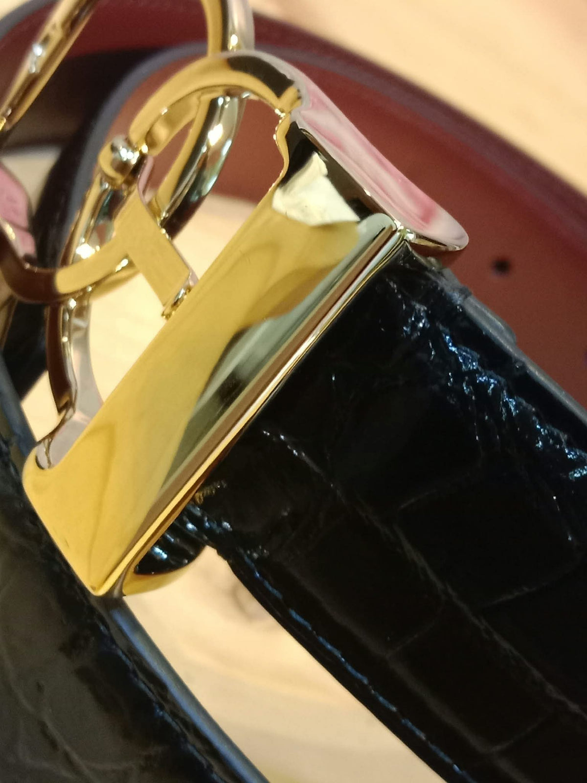 Chanel Crocodile Embossed Calfskin & Metal Belt Black Brandnew
