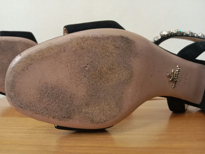 Prada Black Satin Crystal-Embellished Sandals Size 37