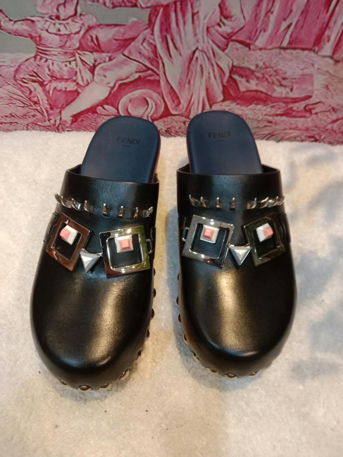 Fendi Spiked Monster Clogs Black SHW Size 36