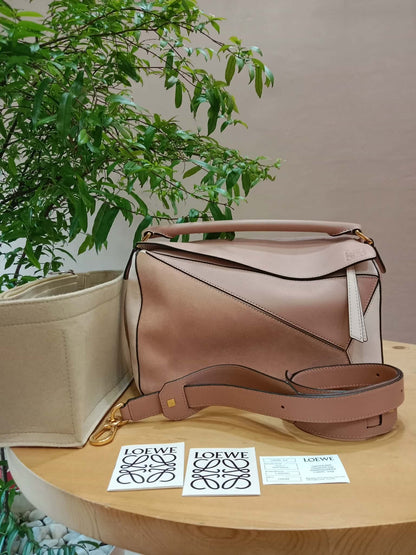 Loewe Suede Puzzle Bag Tricolor Blush Pink Medium