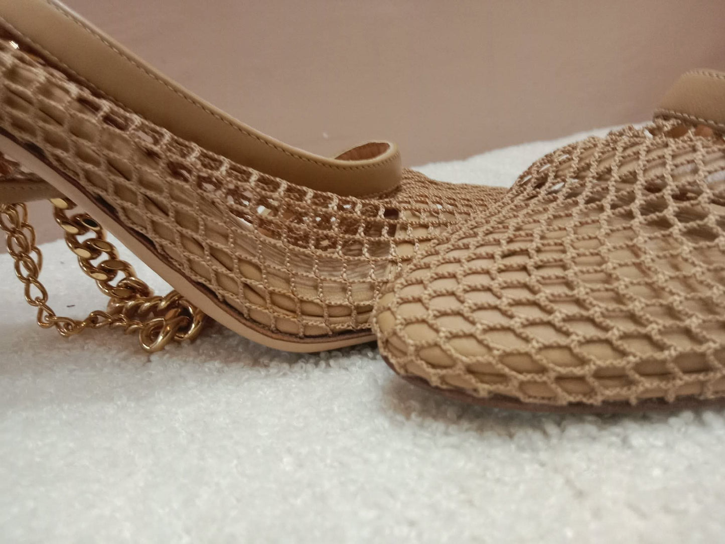 Bottega Veneta Mesh Nappa Chunky Chain Sandals Beige Size 36