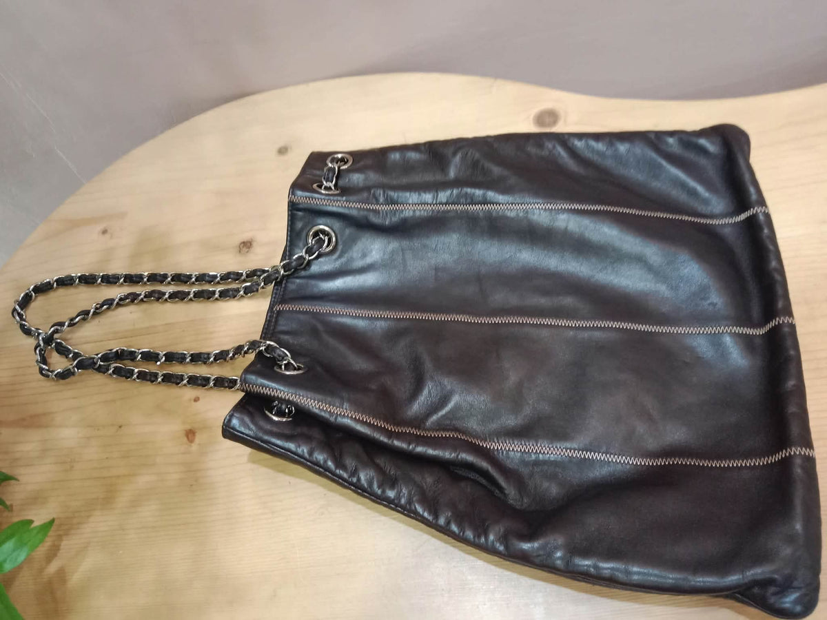 Chanel Drawstring Lambskin Black Tote Bag Series 8