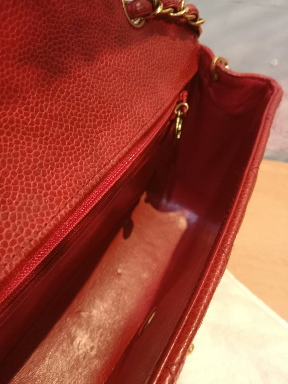 Chanel Diana Quilted Caviar Leather Red Series 2