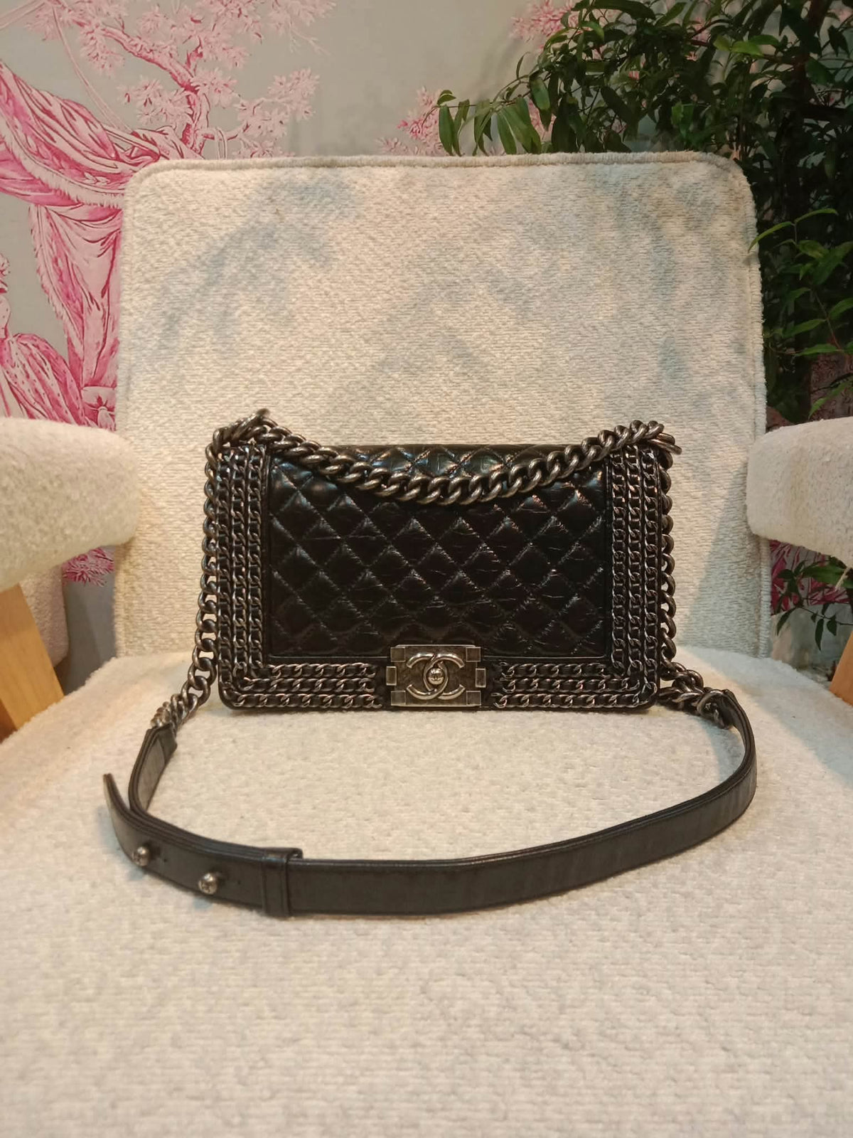 Chanel Boy Flap Chain Trim Calfskin Black Series 20