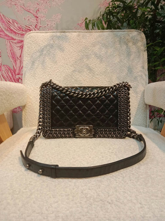 Chanel Boy Flap Chain Trim Calfskin Black Series 20