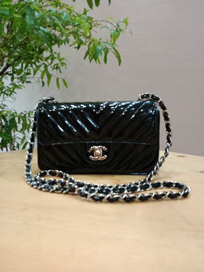 Chanel Classic Rectangular Mini Flap Patent Black Series 23