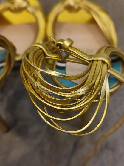 Gucci Allie Knotted Metallic Gold Heels Size 35