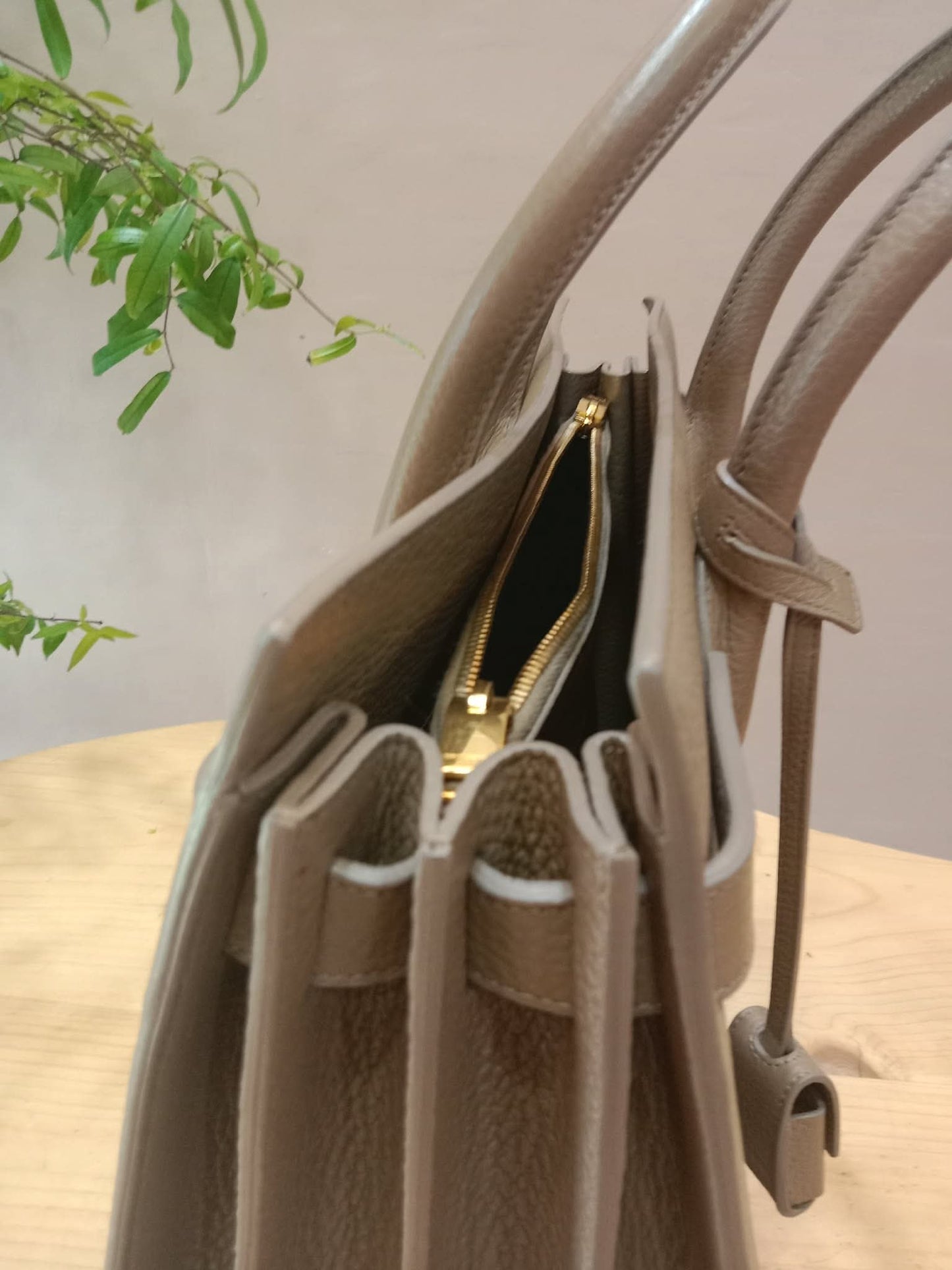 Saint Laurent Sac De Jour Taupe Grained Leather