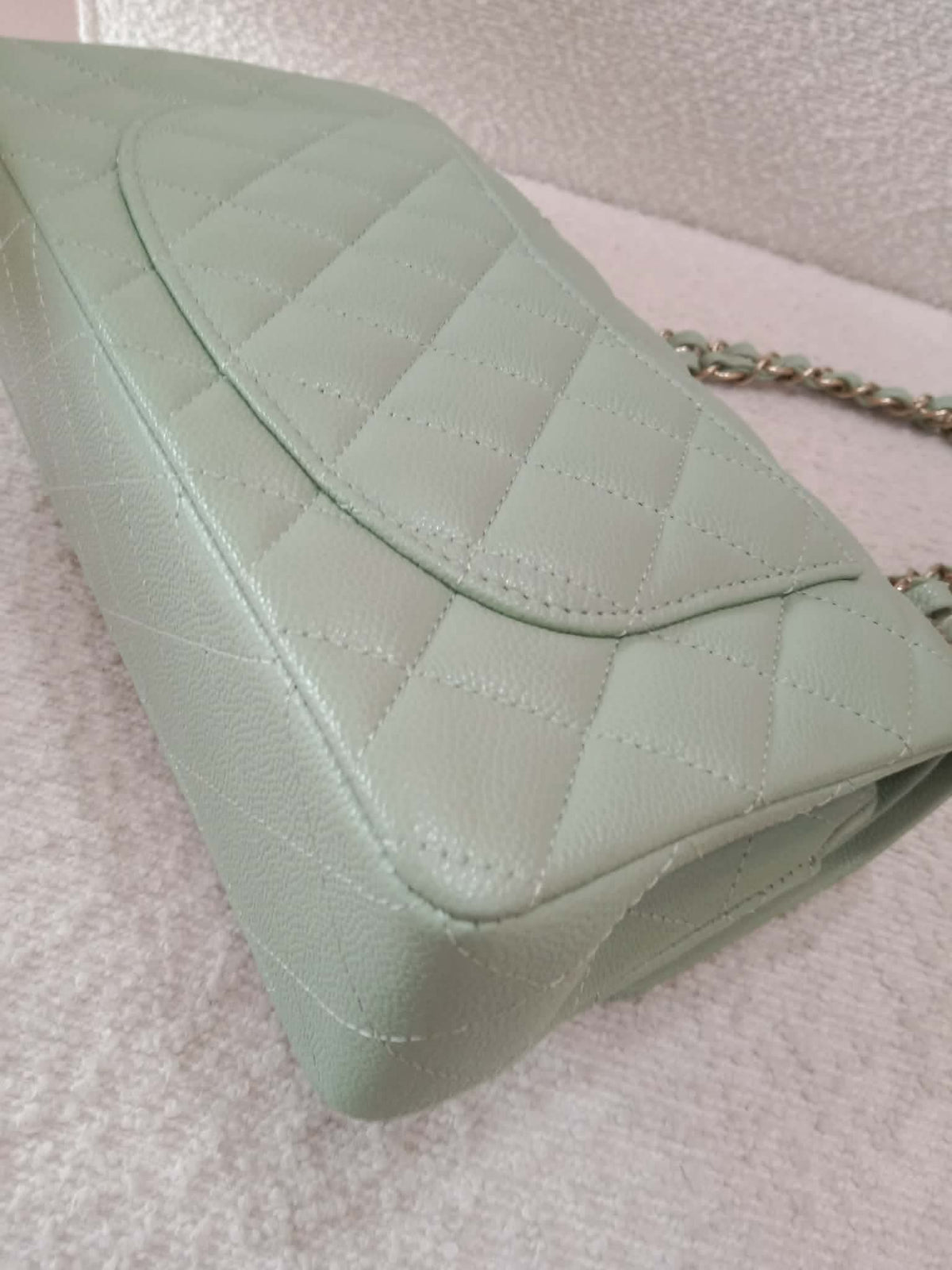 Chanel 24C Timeless Classic Double Flap Caviar Green Caviar Microchipped