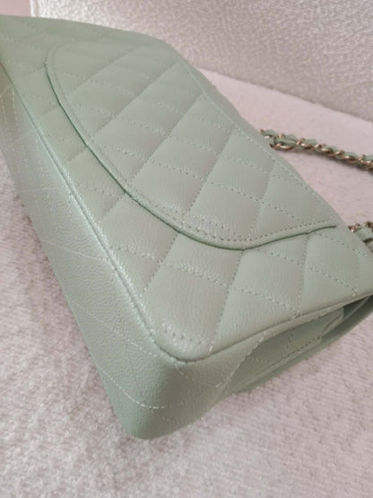 Chanel 24C Timeless Classic Double Flap Caviar Green Caviar Microchipped