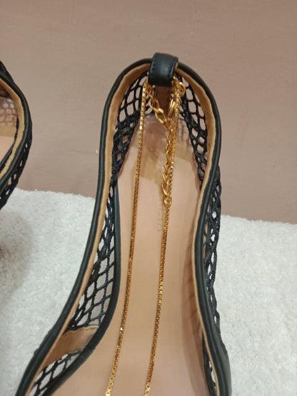 Bottega Veneta Stretch Pumps Black Mesh Square Toe Size 36