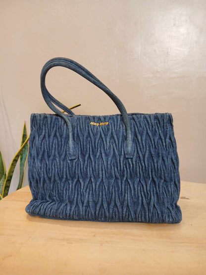 Miu Miu Matelasse Denim Tote Blue
