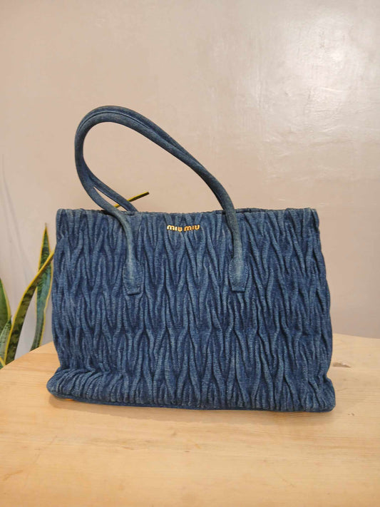 Miu Miu Matelasse Denim Tote Blue
