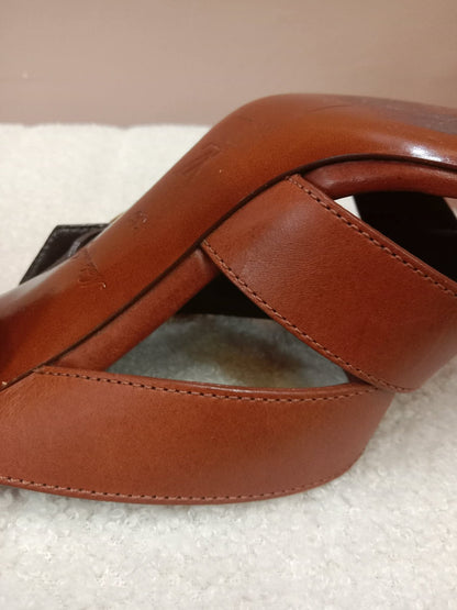 Louis Vuitton Horizon Block Heels Slide Sandals Monogram Leather Brown Size 36