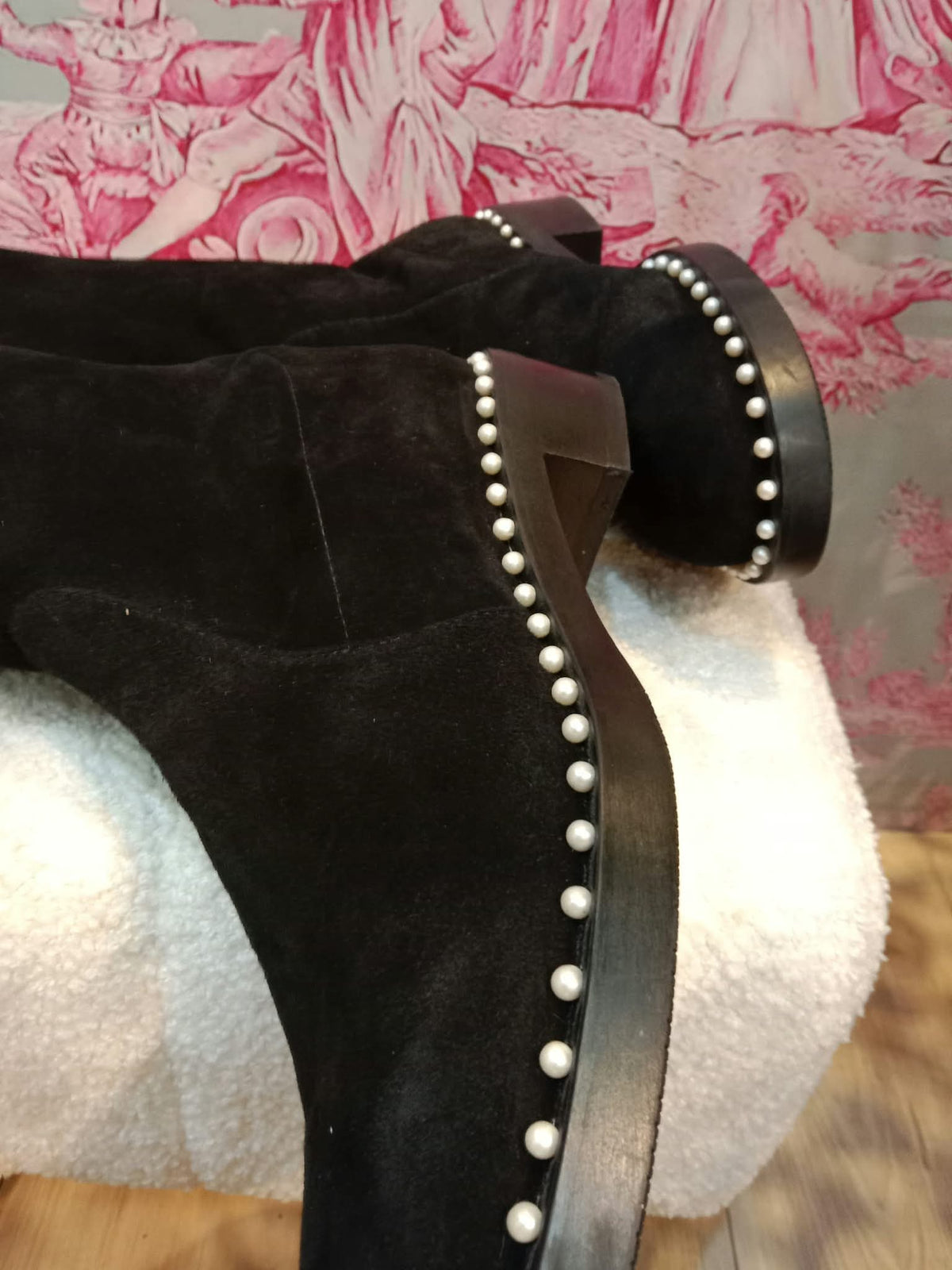 Stuart Weitzman Lowland Lift Pearl Over-the-Knee Boots Black Size 37 1//2