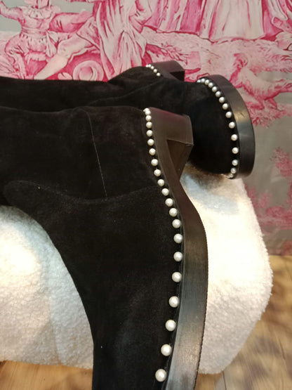 Stuart Weitzman Lowland Lift Pearl Over-the-Knee Boots Black Size 37 1//2