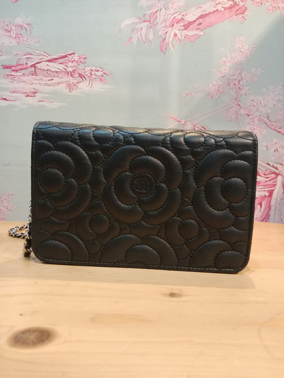 Chanel Camellia Embossed Wallet on Chain Black Series 24