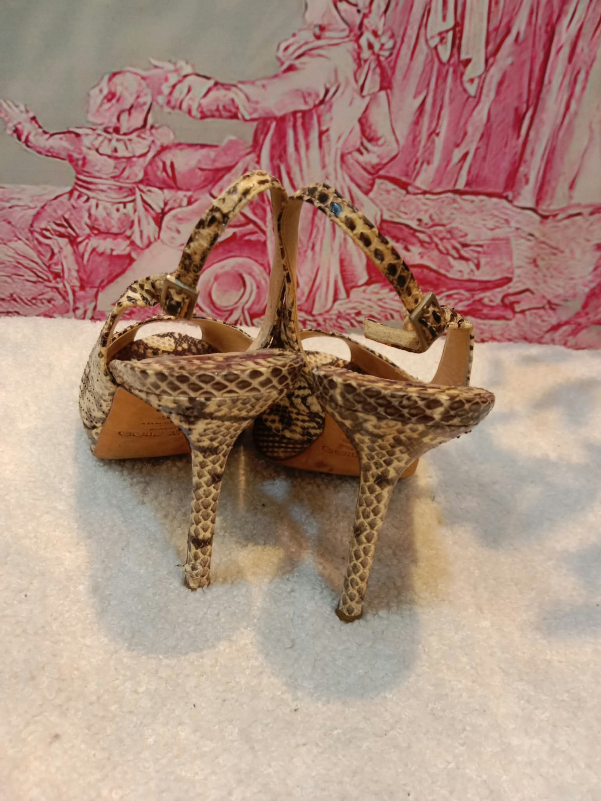 Jimmy Choo Python-Embossed Open-Toe Slingback Pumps Size 35