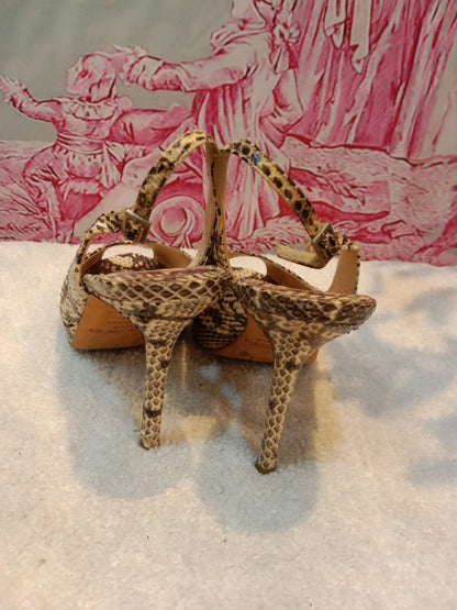 Jimmy Choo Python-Embossed Open-Toe Slingback Pumps Size 35