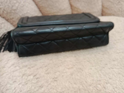 Chanel Vintage Chain Tassel Flap Bag Black Lambskin Series 0