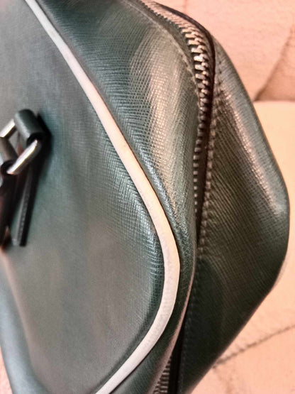 Prada Dark Green Leather Classic Laptop Bag