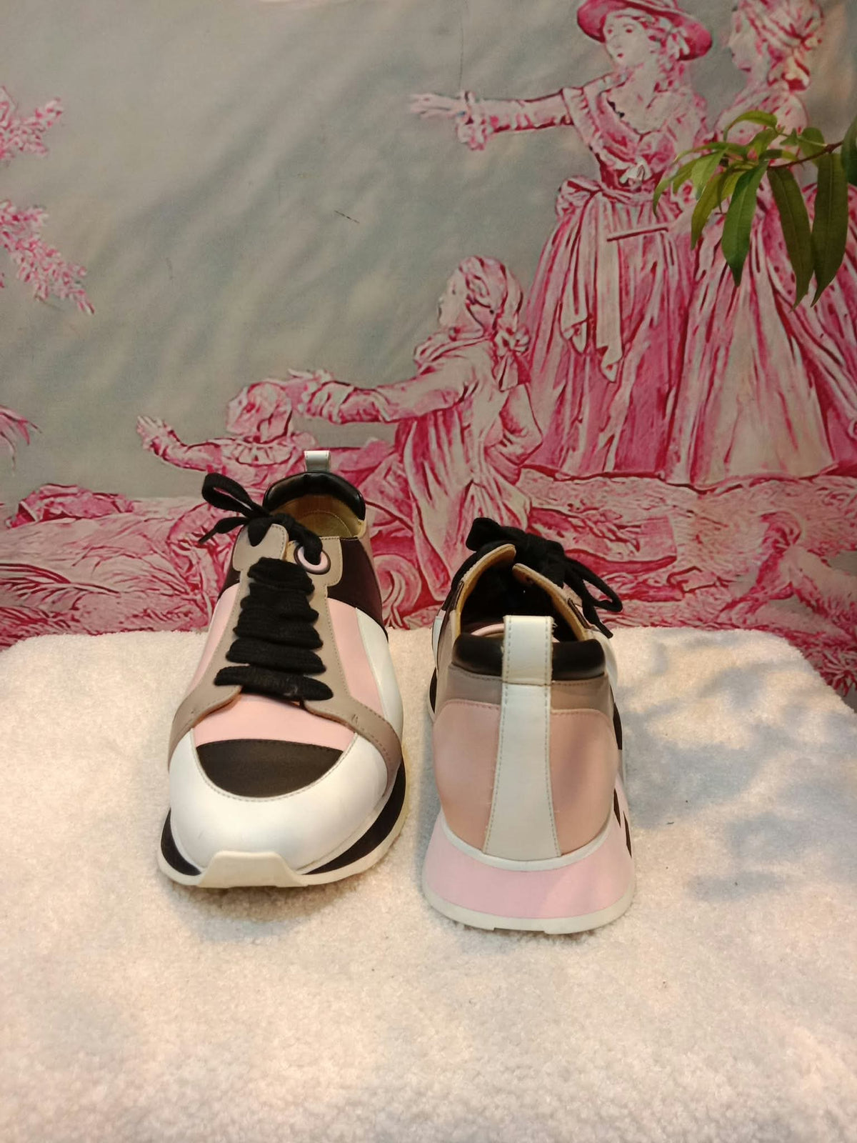 Hermes Rebus Sneakers Rose Aube/Black/White/Taupe Size 37.5