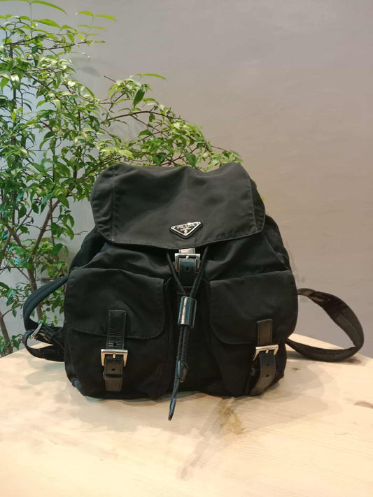 Prada Pocono Nylon Triangle Logo Backpack Black