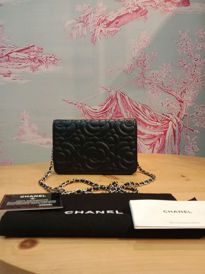 Chanel Camellia Embossed Wallet on Chain Black Series 24