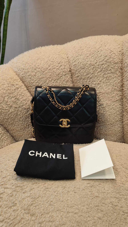 Chanel Square Flap Backpack Lambskin Microchipped