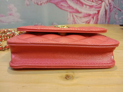 Chanel VIC Gift Quilted Mini Wallet on Chain in Pink/Coral Apricot MIcrochipped