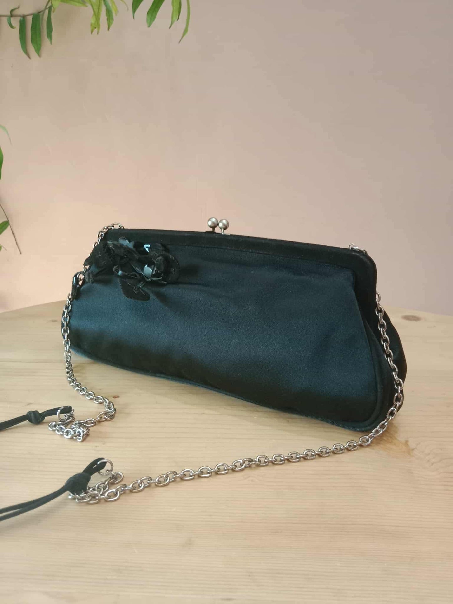 Prada Black Satin Raso Chic Kisslock Eastwest Bag
