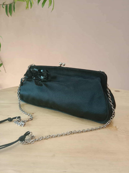 Prada Black Satin Raso Chic Kisslock Eastwest Bag
