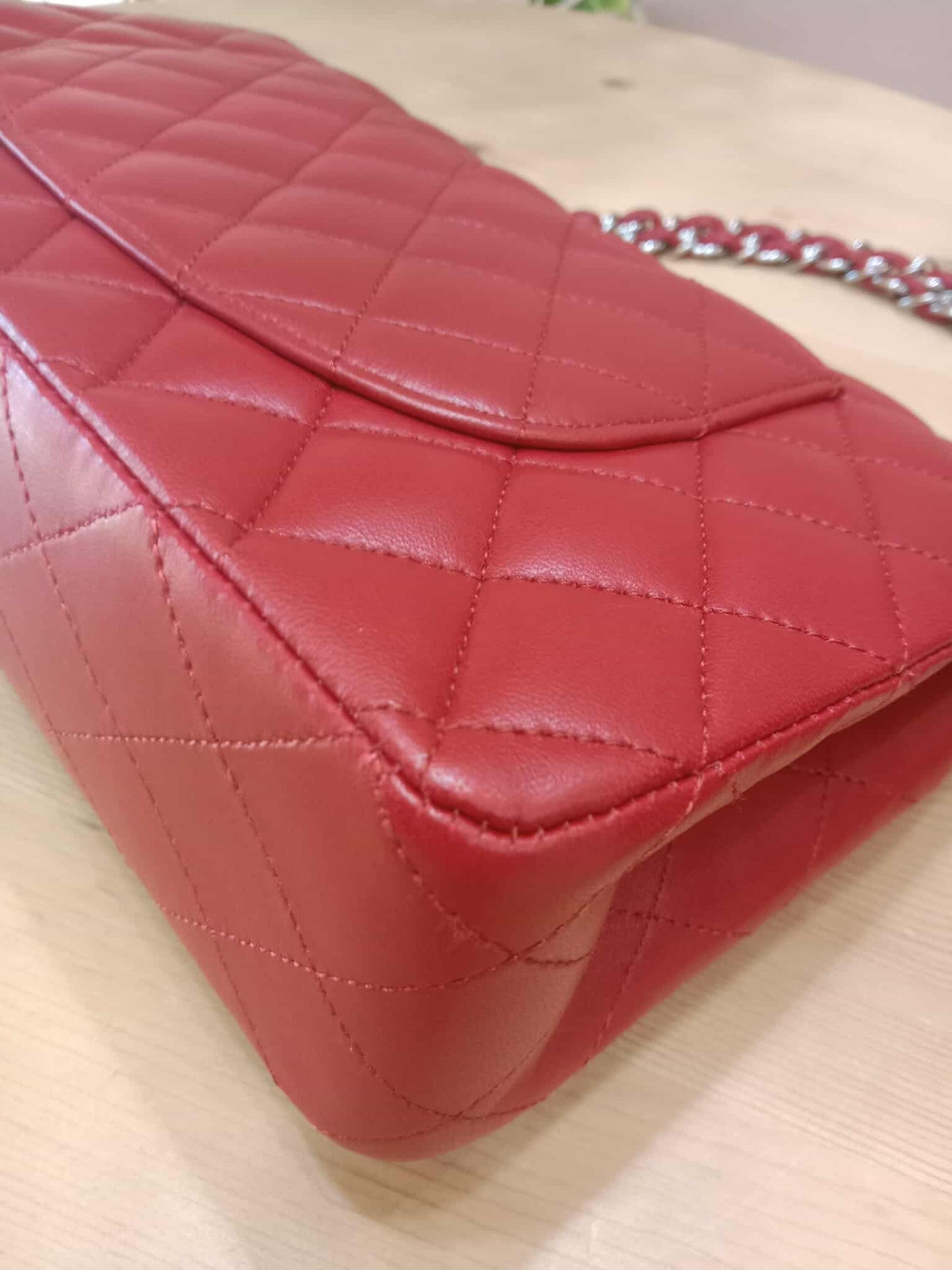 Chanel Timeless Red Quilted Lambskin Classic Double Flap Medium Series 17