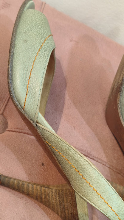 Hermes Peep Toe Slingback Heels Teal Size 36