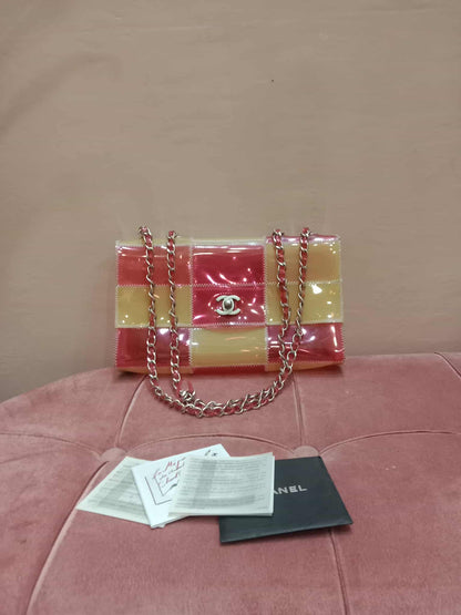 Chanel PVC Patchwork Stitched Flap Bag Beige/Pink Series 5