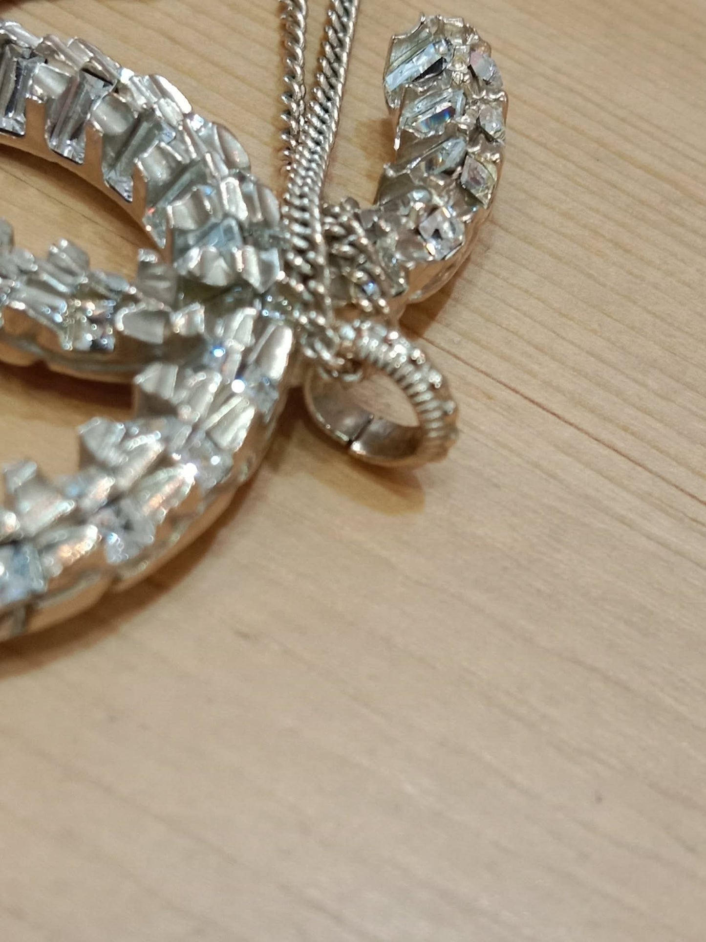 Chanel Crystal CC Pendant Crystal Necklace Silver