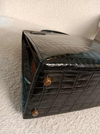 Hermes Kelly 28 Crocodile Noir Stamp S Circle 1989