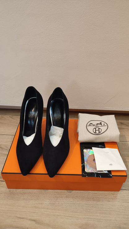 Hermes Pump Heels Velvet Noir Size 37