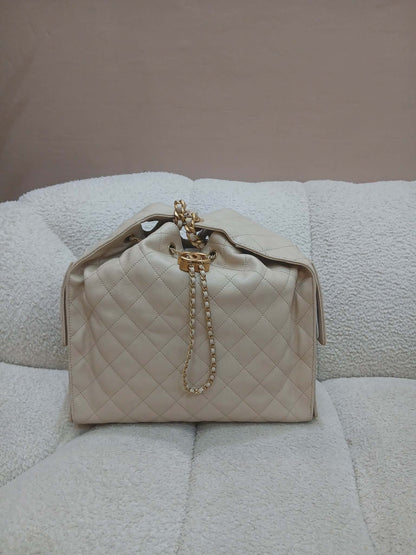 Chanel 25 Beige Caviar Medium Microchipped