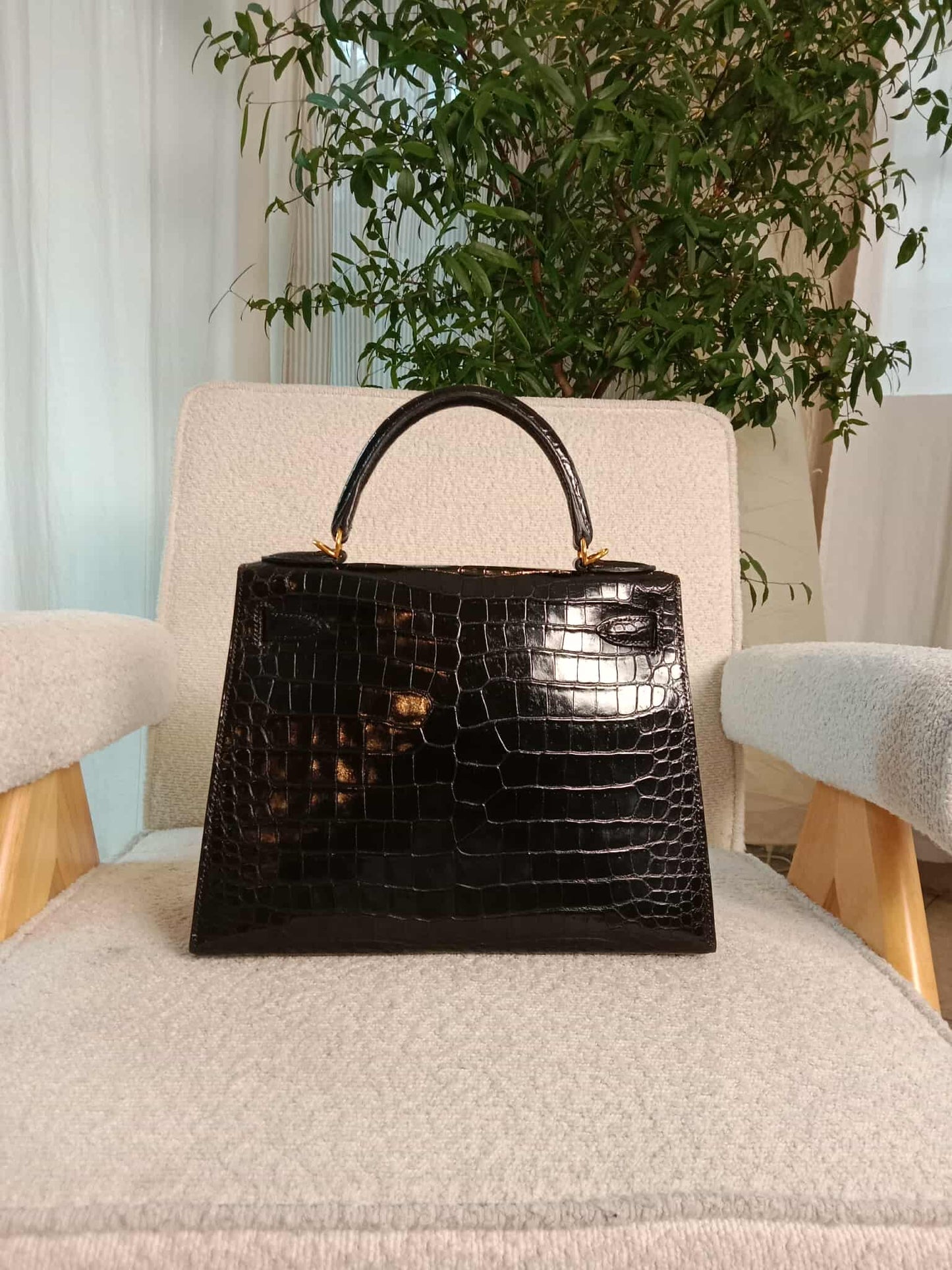 Hermes Kelly 28 Crocodile Noir Stamp S Circle 1989