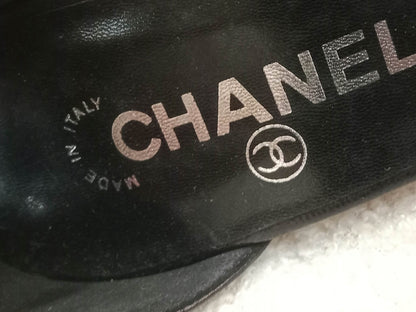 Chanel Black Leather Heels Knotted Toe Design and Draped Ankle Cuff Black Size 38