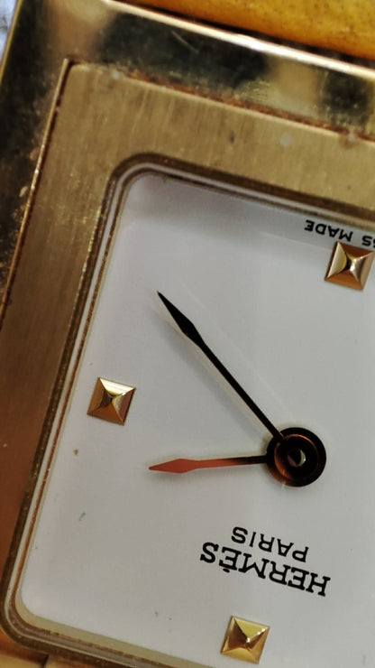 Hermes Vintage Gold Plated Medor Watch Epsom Yellow Stamp Y Circle 1995