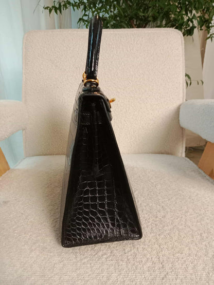 Hermes Kelly 28 Crocodile Noir Stamp S Circle 1989