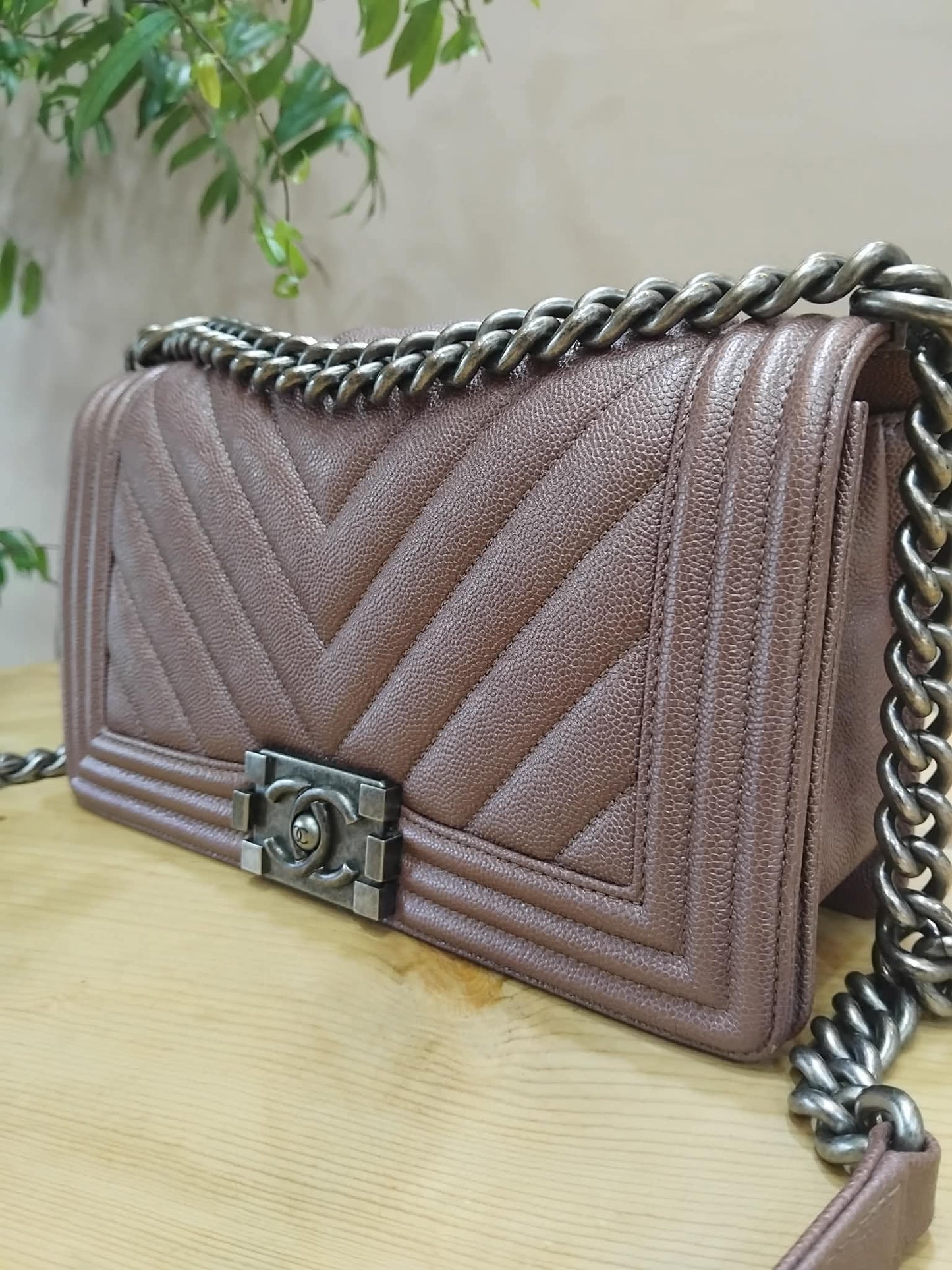 Chanel Le Boy Rose Gold Old Medium Caviar Series 26