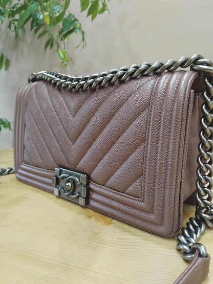 Chanel Le Boy Rose Gold Old Medium Caviar Series 26