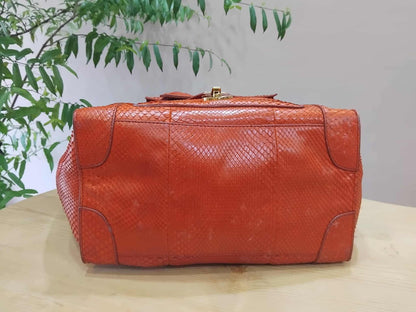 Celine Python Snakeskin Luggage Envelope Tote Bag Orange
