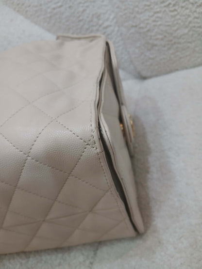 Chanel 25 Beige Caviar Medium Microchipped