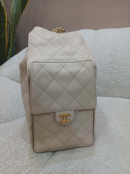 Chanel 25 Beige Caviar Medium Microchipped